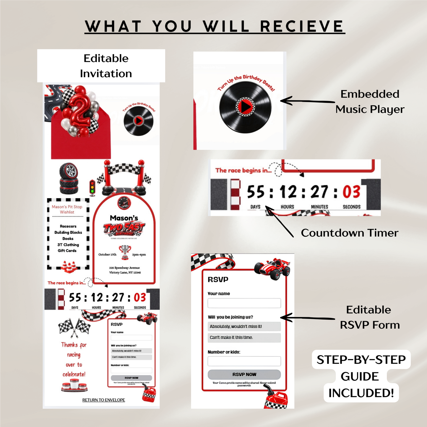 Two Fast Racecar Interactive Invitation