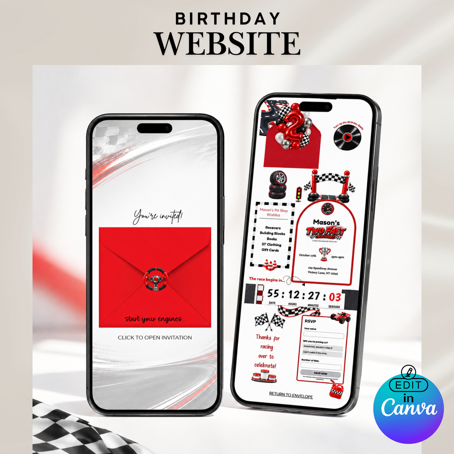 Two Fast Racecar Interactive Invitation