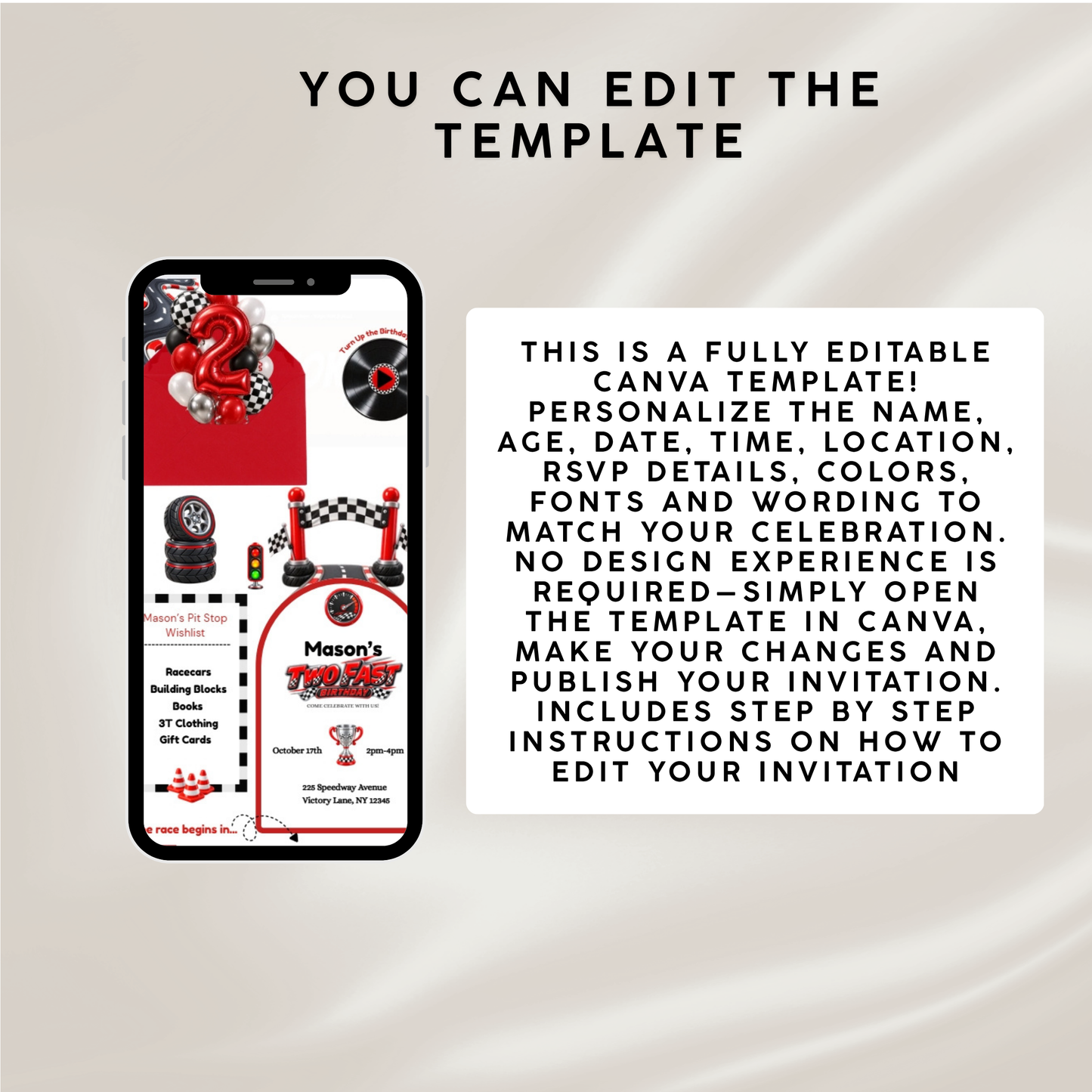 Two Fast Racecar Interactive Invitation